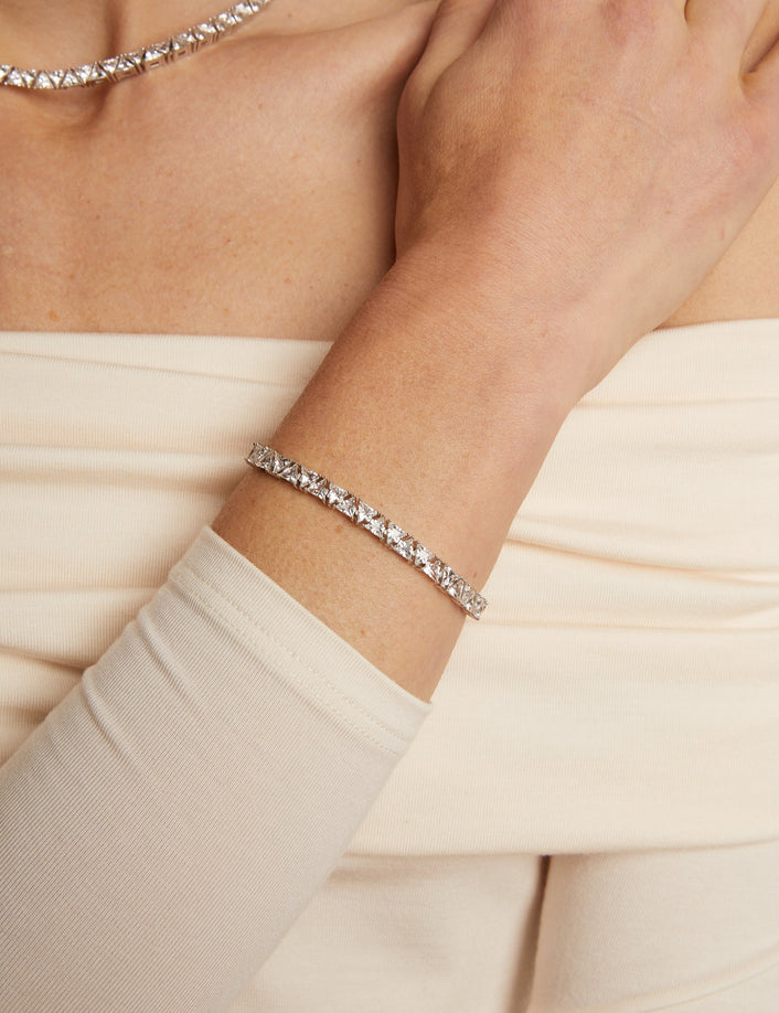 Lab Grown White Sapphire Trillion Tennis Bracelet