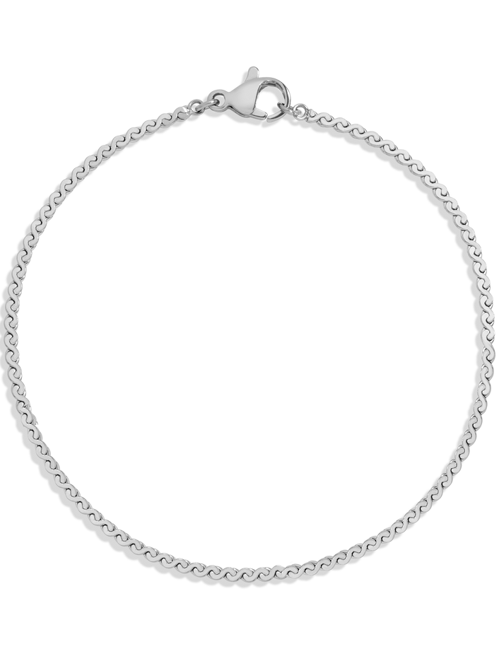Wave Chain Bracelet Stainless Steel White Gold 6.5in 7in 7.5in First
