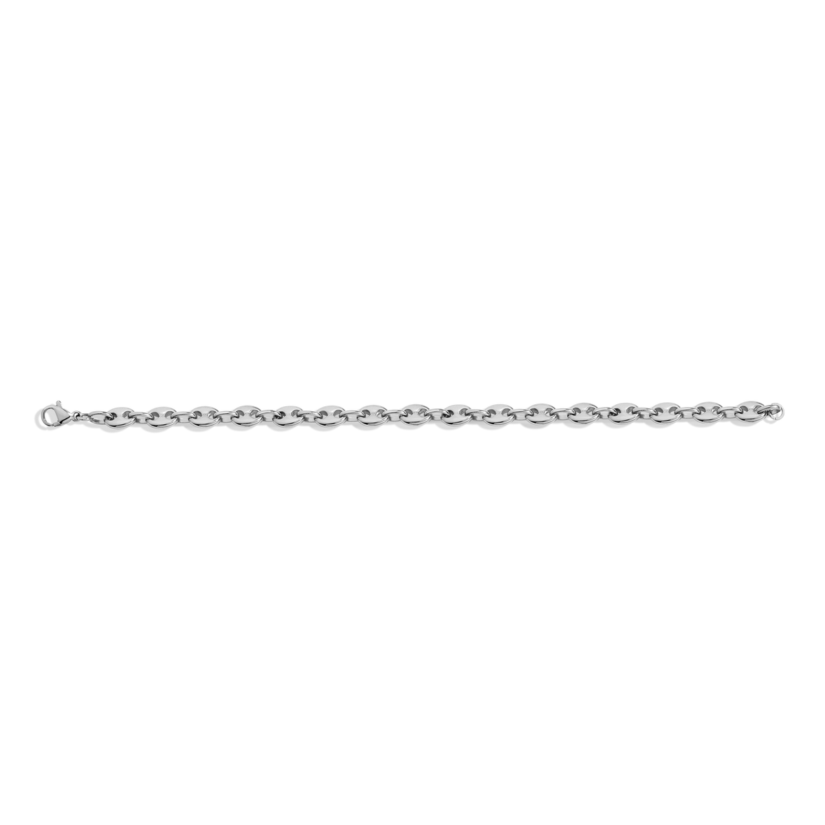 Puffed Mariner Chain Bracelet Stainless Steel White Gold 6in 6.5in 7in 7.5in