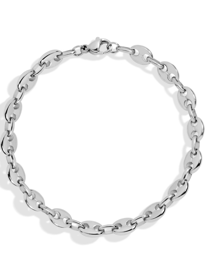 Puffed Mariner Chain Bracelet Stainless Steel White Gold 6in 6.5in 7in 7.5in First