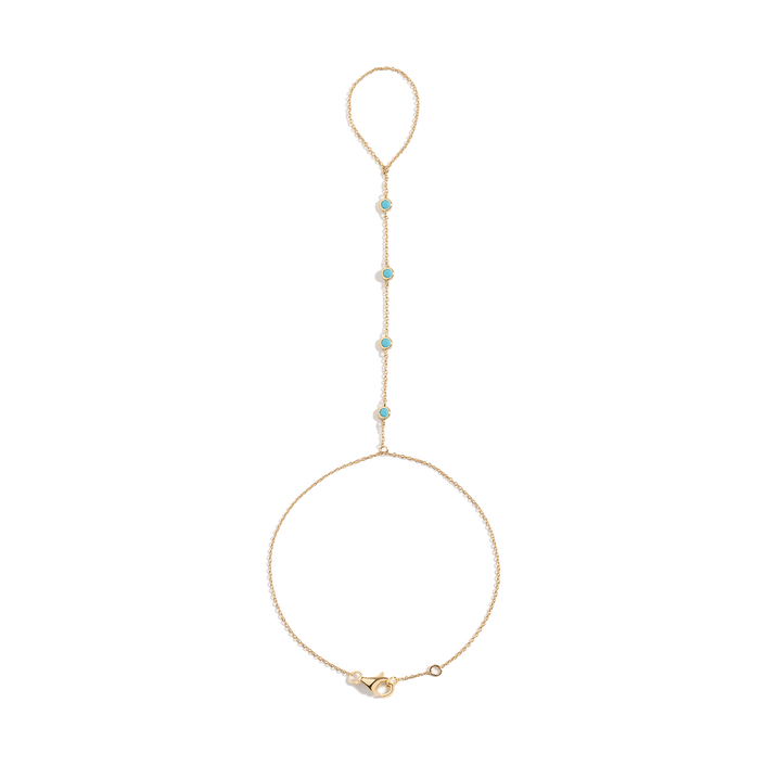 Aurate x Frye: Turquoise Station Hand Chain Bracelet Vermeil Yellow Gold First  