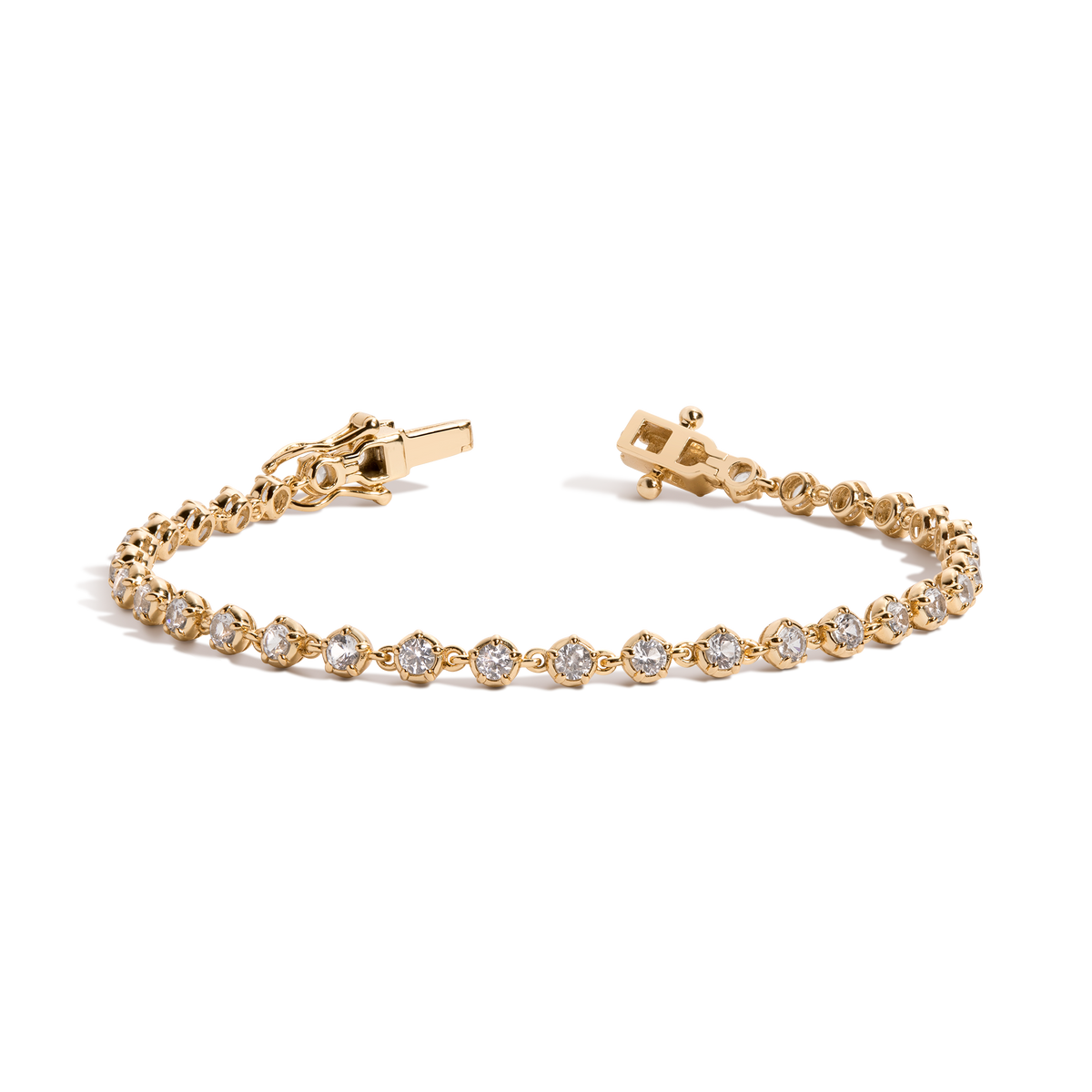 Lab Grown White Sapphire Georgian Tennis Bracelet Vermeil Yellow Gold First