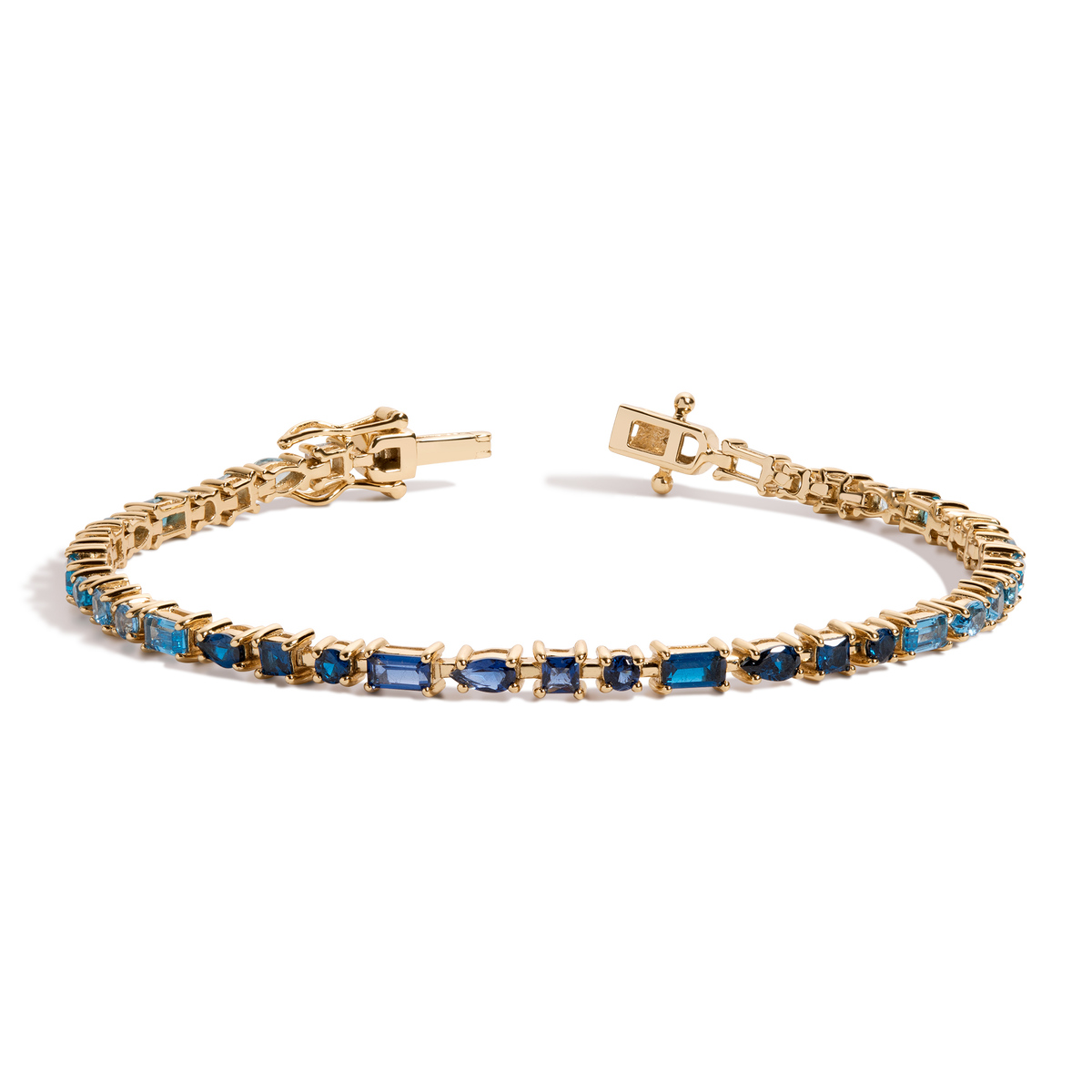 Blue Ombré Mosaic Tennis Bracelet Vermeil Yellow Gold 6in 6.5in 7in 7.5in First