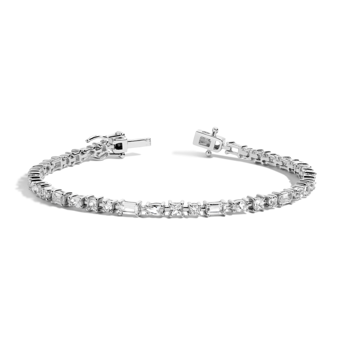 Lab Grown White Sapphire Mosaic Tennis Bracelet Vermeil White Gold 6in 6.5in 7in 7.5in First