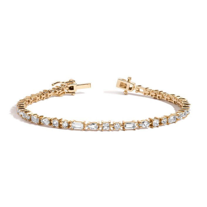 Lab Grown White Sapphire Mosaic Tennis Bracelet Vermeil Yellow Gold 6in 6.5in 7in 7.5in First