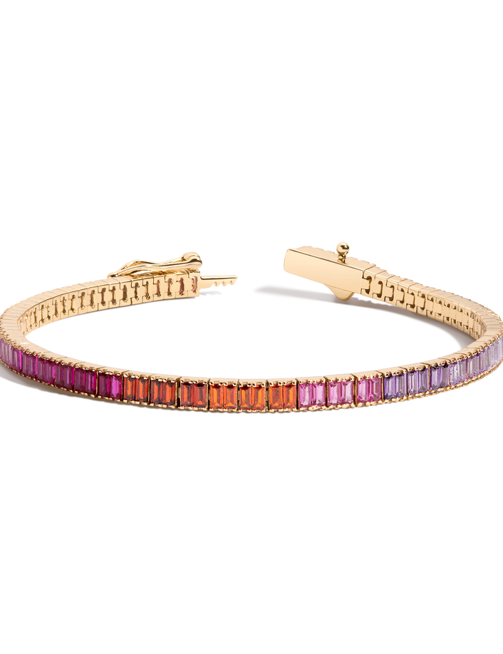 Pink Ombré Baguette Tennis Bracelet Vermeil Yellow Gold 6in 6.5in 7in 7.5in First