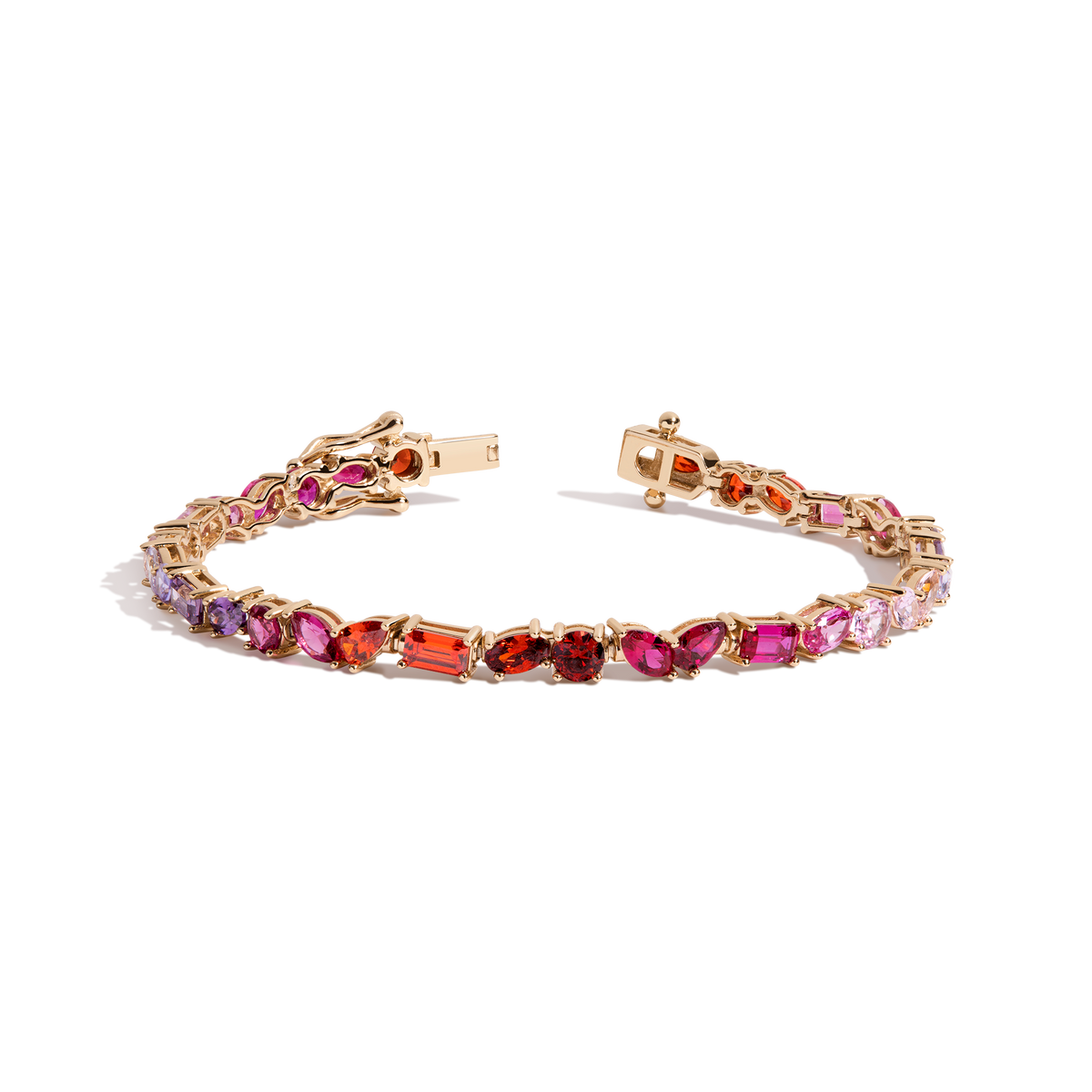 Pink Ombré Mixed Shape Tennis Bracelet Vermeil Yellow Gold 6in 6.5in 7in 7.5in First