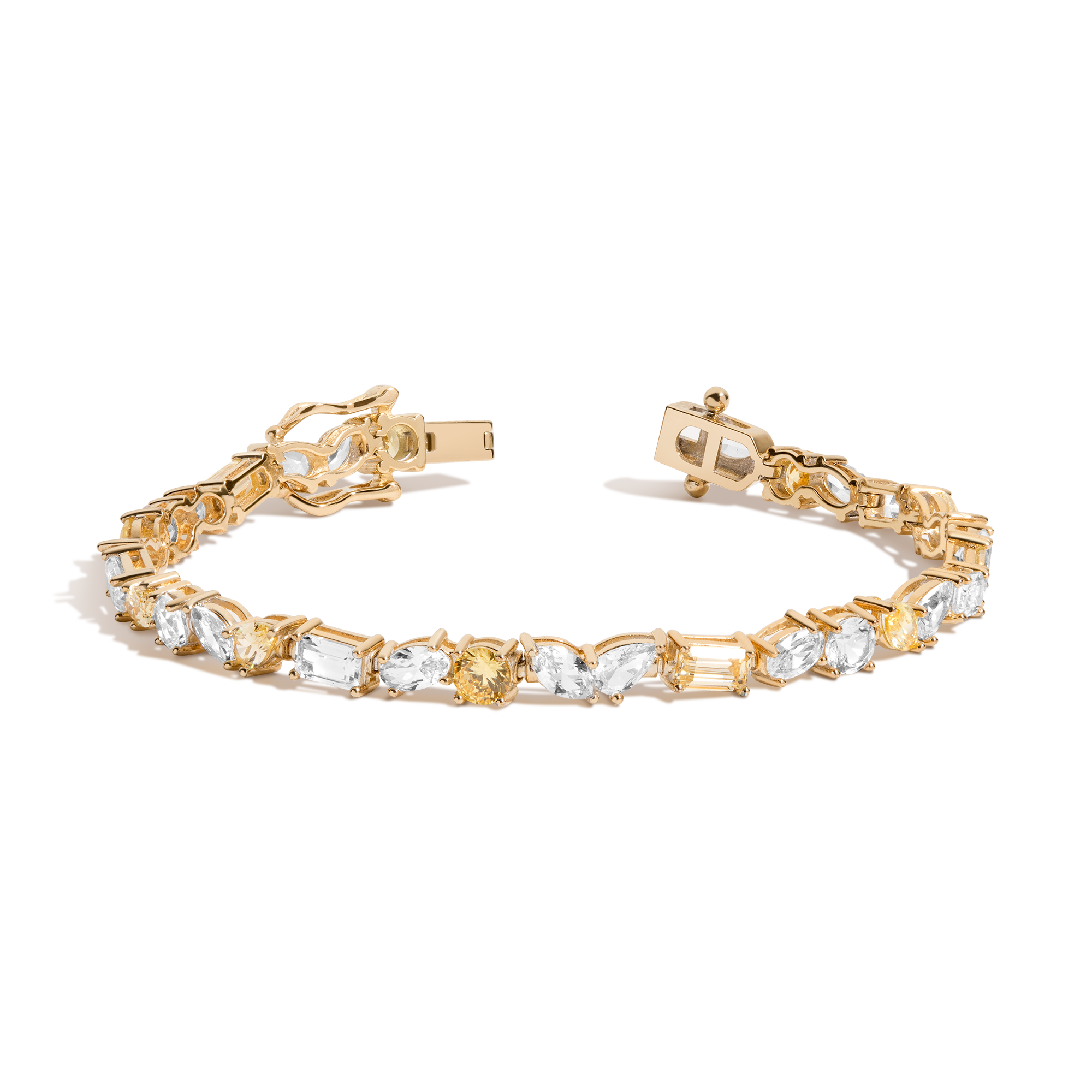Lab Grown White Sapphire and Canary Mixed Shape Tennis Bracelet