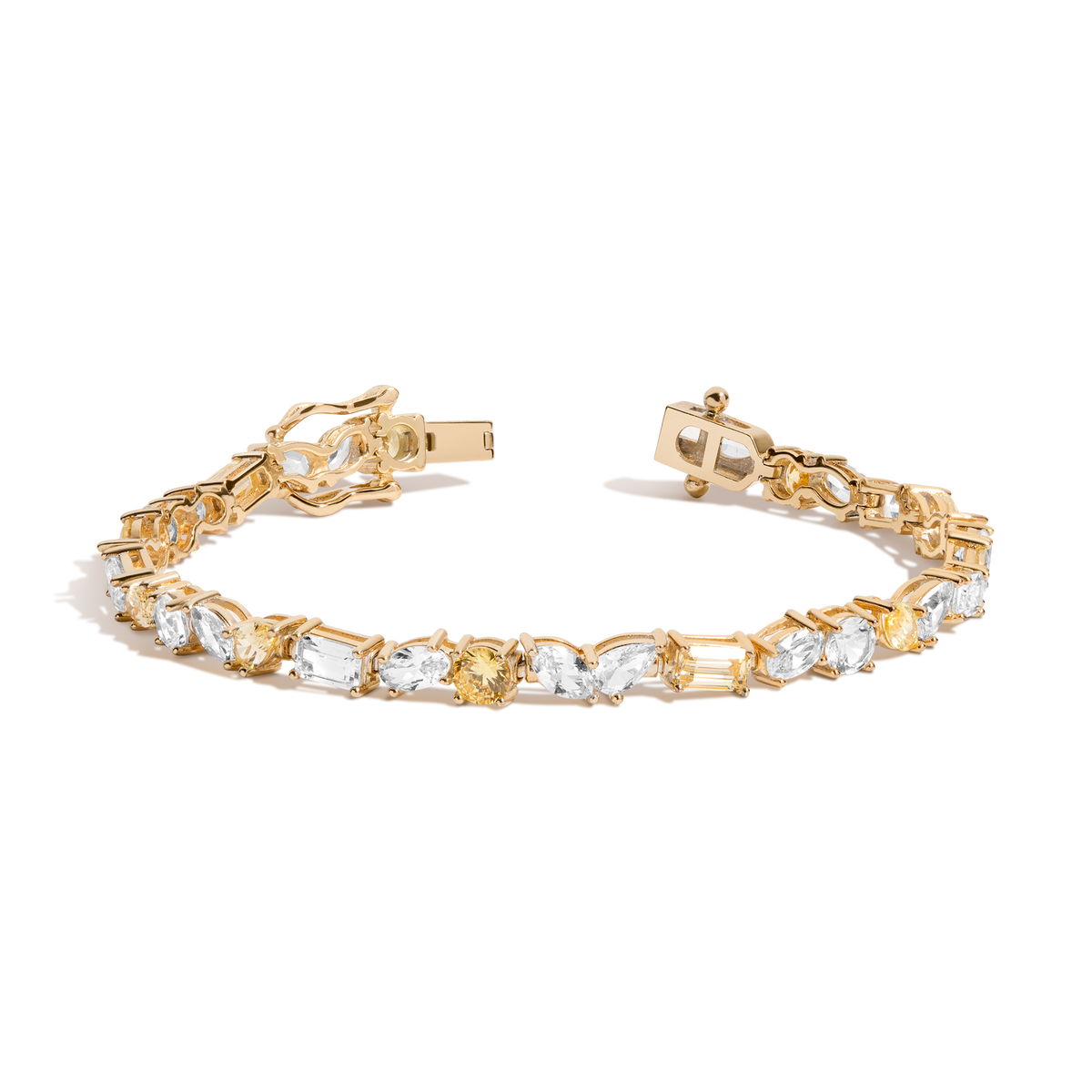 Lab Grown White Sapphire and Canary Mixed Shape Tennis Bracelet Vermeil Yellow Gold 6in 6.5in 7in 7.5in First