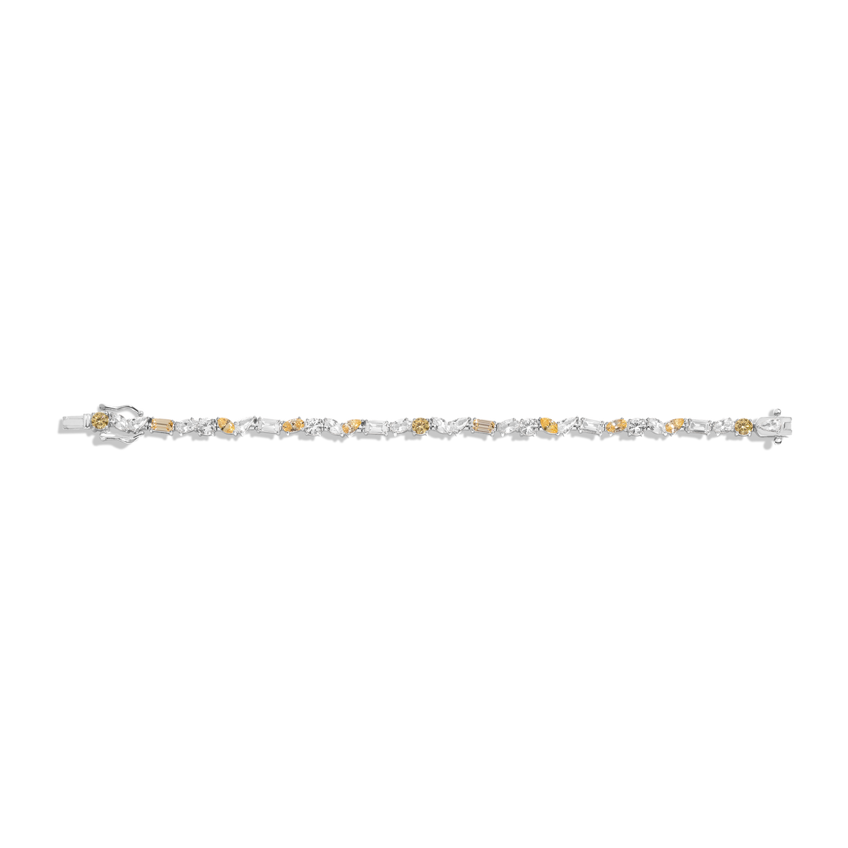 Lab Grown White Sapphire and Canary Mixed Shape Tennis Bracelet Vermeil White Gold 6in 6.5in 7in 7.5in