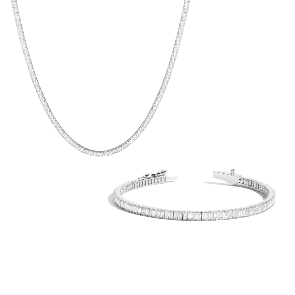 Lab Grown White Sapphire Baguette Tennis Set 6.5in 7in