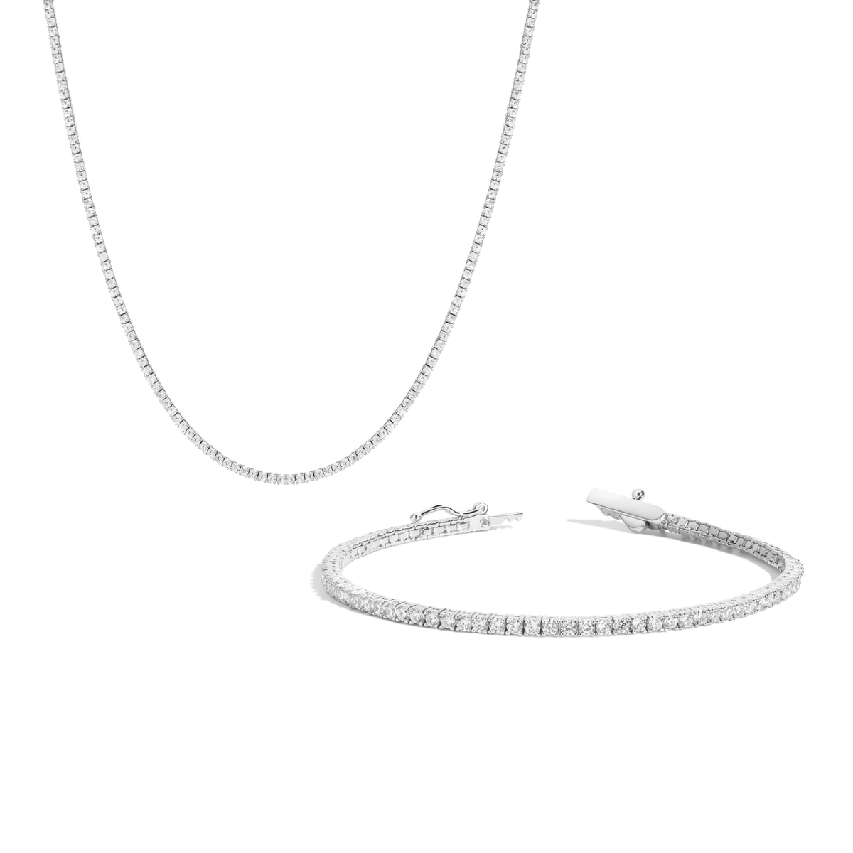 Lab Grown White Sapphire Tennis Set White Gold 6in 6.5in 7in 7.5in 15in 16in 17in