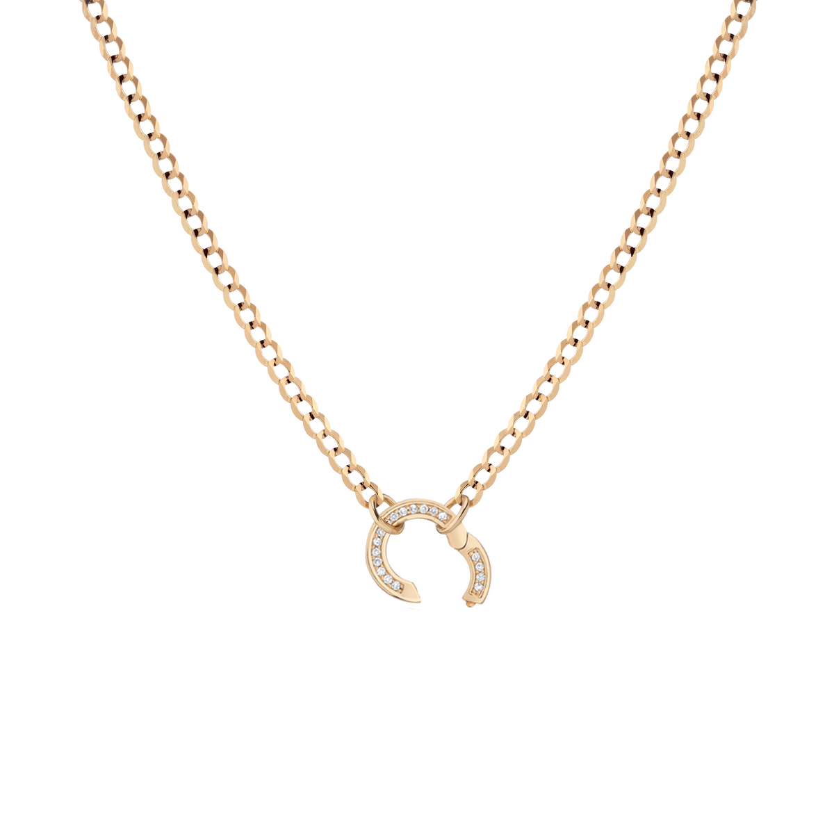 Curb Chain Charm Necklace Vermeil Yellow Gold 16in 18in Lab Grown White Sapphire