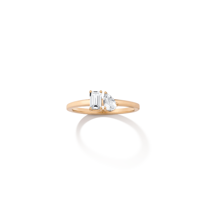 Toi et Moi Gemstone Mini Classic Ring - White Topaz & White Topaz 18k Yellow Gold First