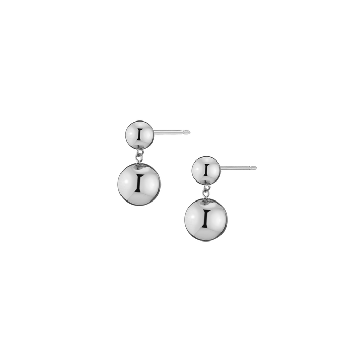 Graduated Ball Drop Earrings Stainless Steel White Gold First