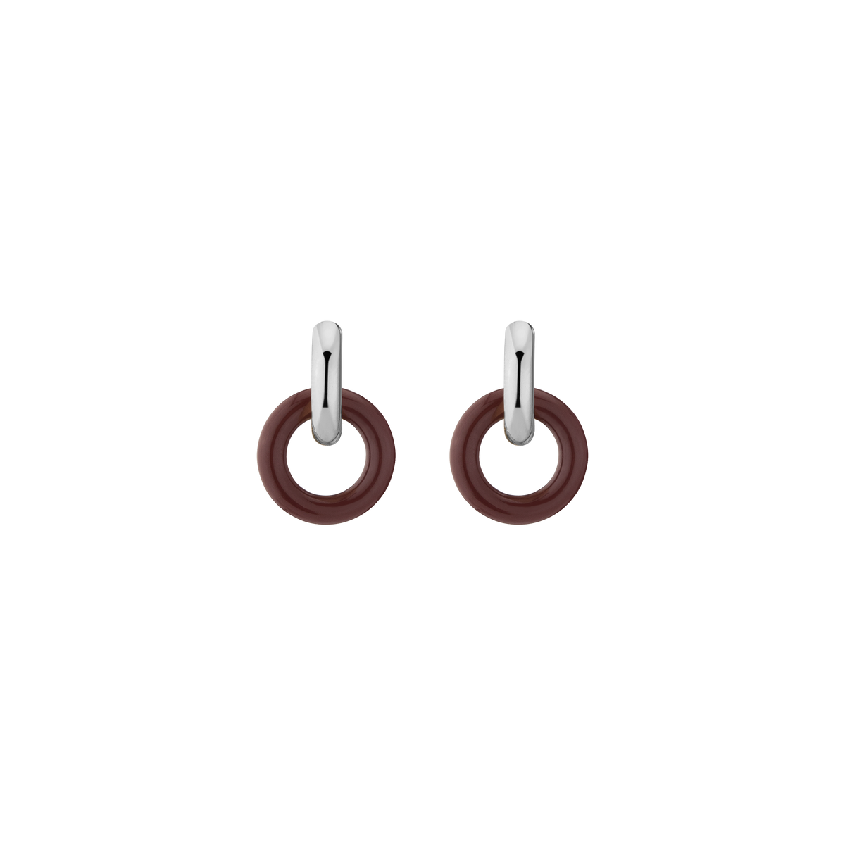 Maroon Bold Connection Earrings Stainless Steel White Gold
