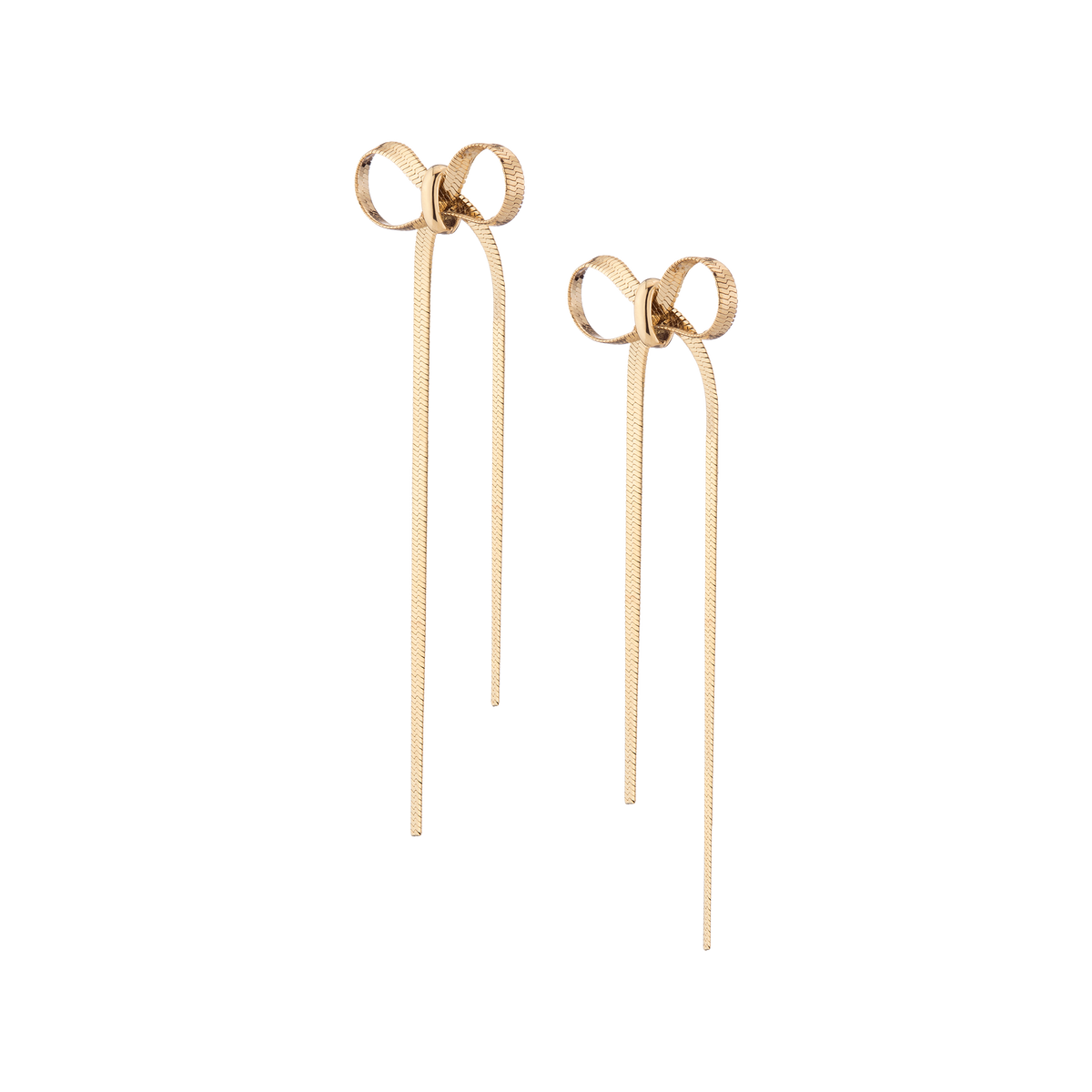 Mini Herringbone Bow Earrings Stainless Steel Yellow Gold