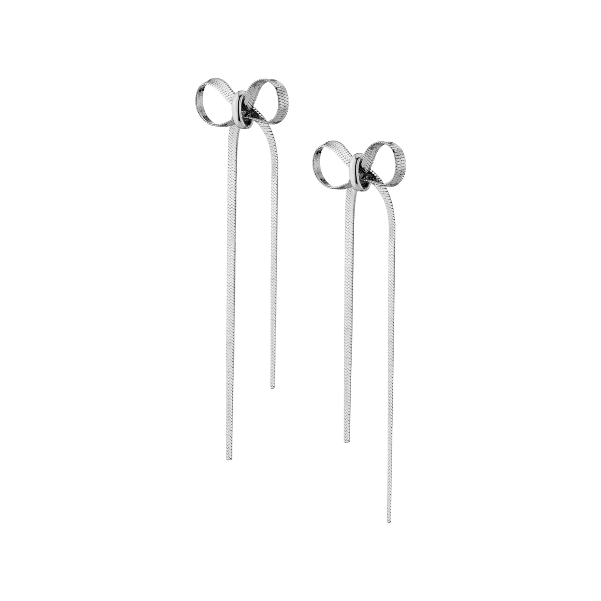 Mini Herringbone Bow Earrings Stainless Steel White Gold