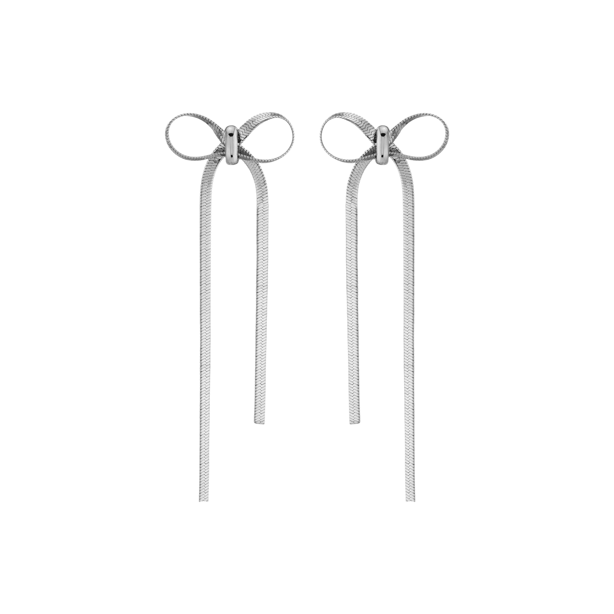 Mini Herringbone Bow Earrings Stainless Steel White Gold First