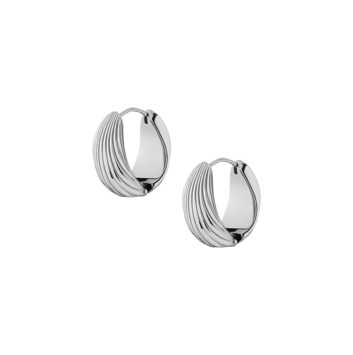 Shell Hinged Hoop Earrings Stainless Steel White Gold