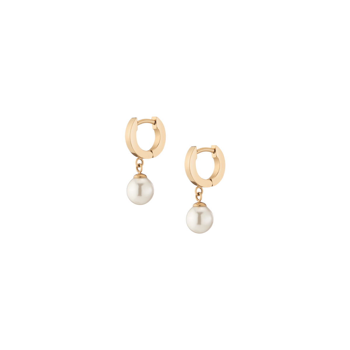 Unbreakable Pearl Huggie Earrings Stainless Steel Yellow Gold First