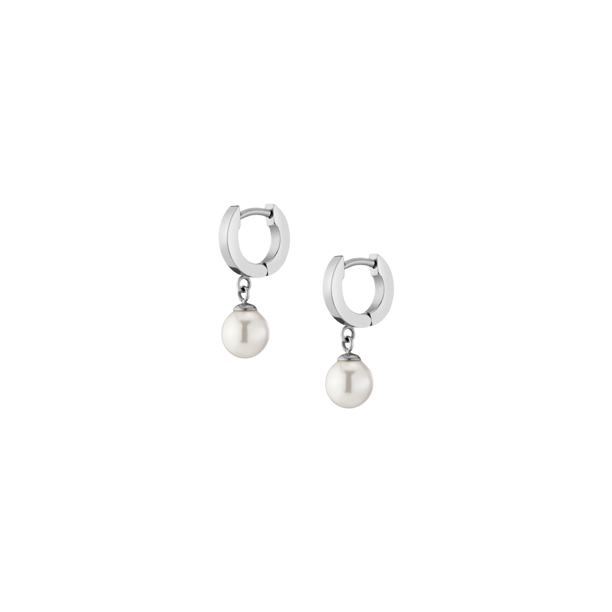 Unbreakable Pearl Huggie Earrings Stainless Steel White Gold First