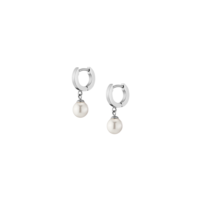 Unbreakable Pearl Huggie Earrings Stainless Steel White Gold First