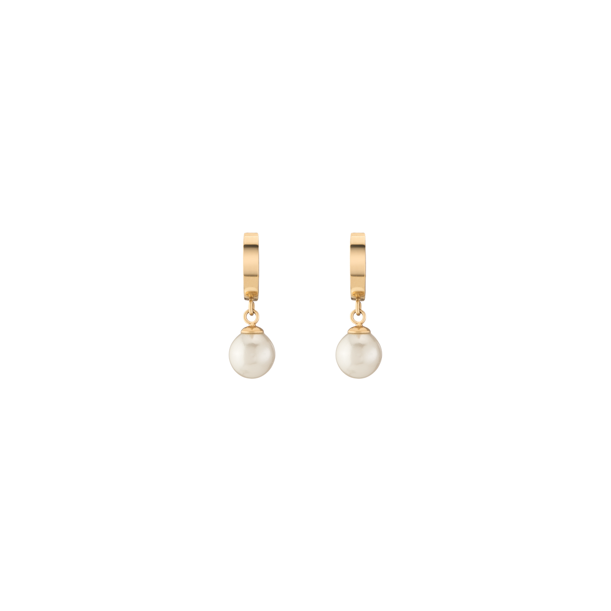 Unbreakable Pearl Huggie Earrings Stainless Steel Yellow Gold