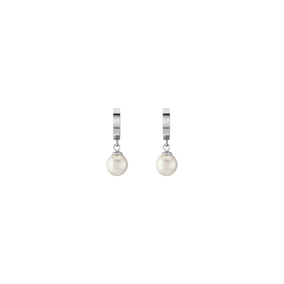 Unbreakable Pearl Huggie Earrings Stainless Steel White Gold