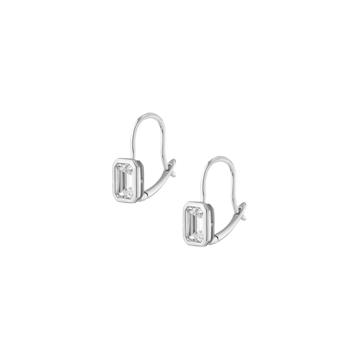 Emerald Lab Grown White Sapphire Bezel Drop Earrings Vermeil White Gold 