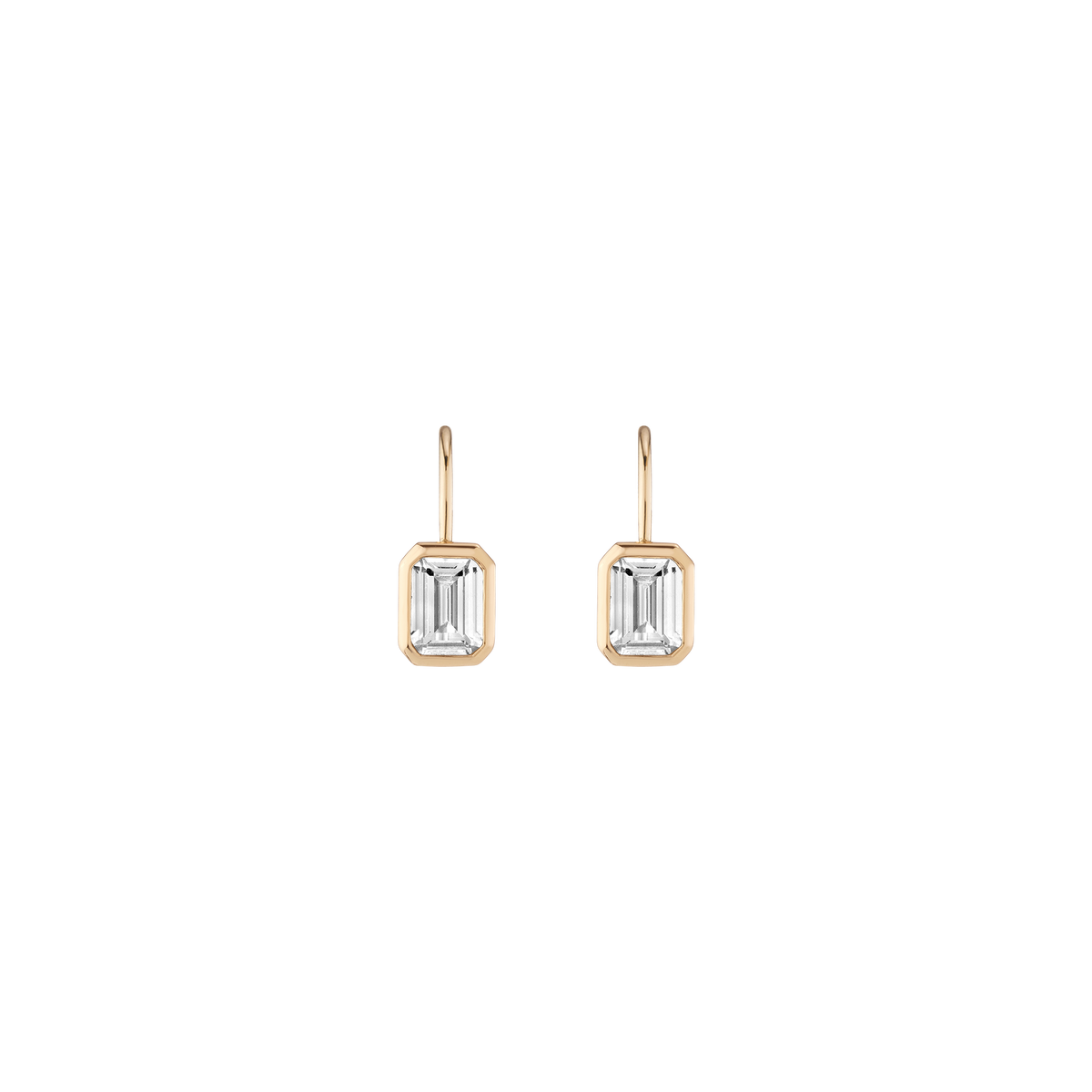 Emerald Lab Grown White Sapphire Bezel Drop Earrings Vermeil Yellow Gold First