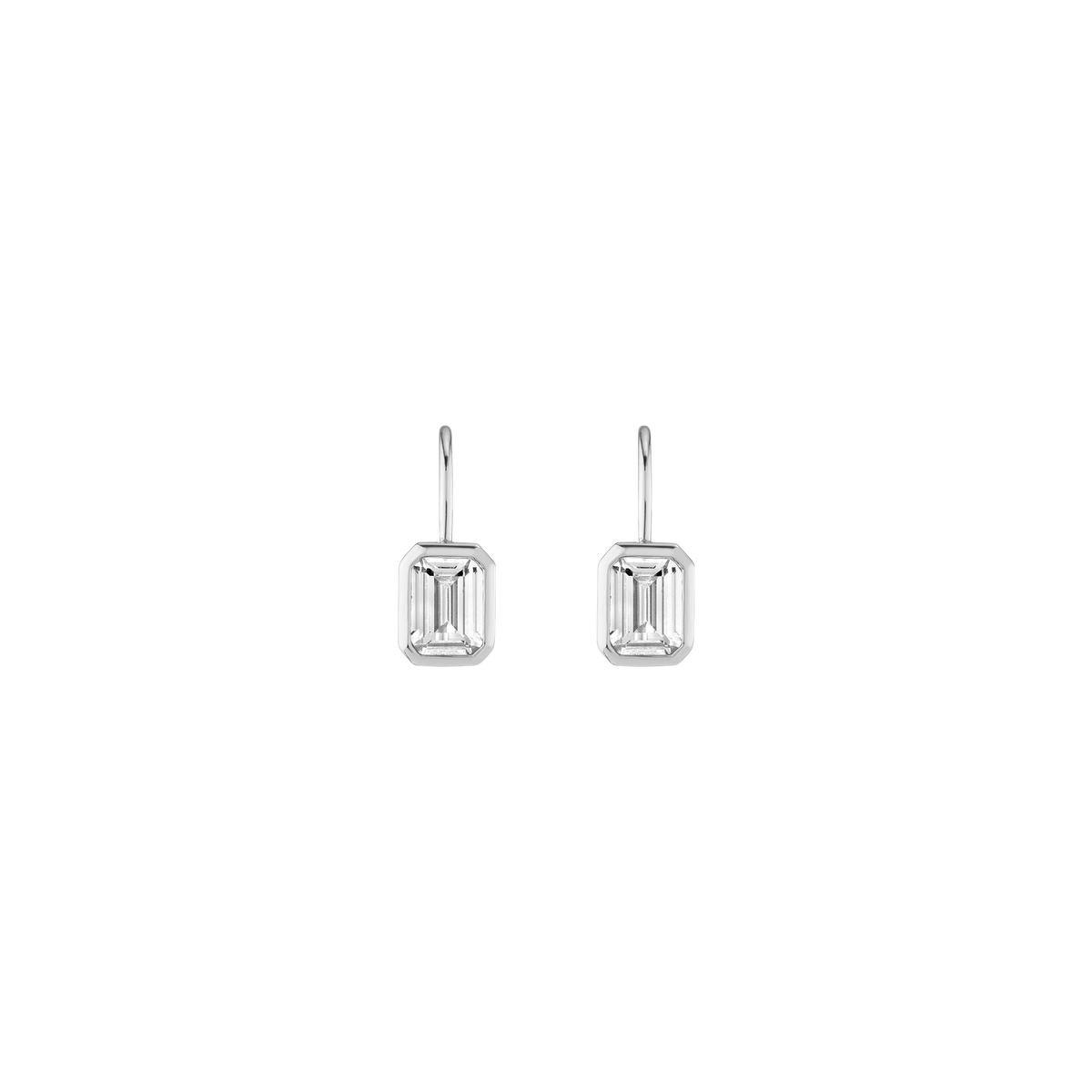 Emerald Lab Grown White Sapphire Bezel Drop Earrings Vermeil White Gold First 