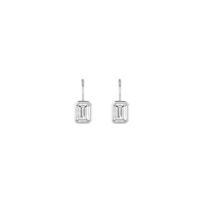 Emerald Lab Grown White Sapphire Bezel Drop Earrings Vermeil White Gold First 