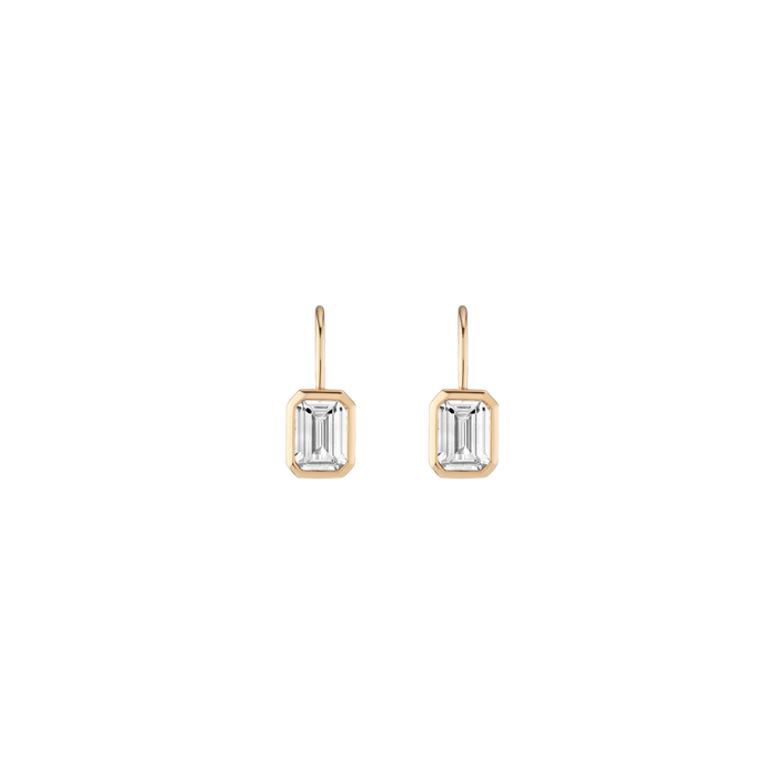 Emerald Lab Grown White Sapphire Bezel Drop Earrings
