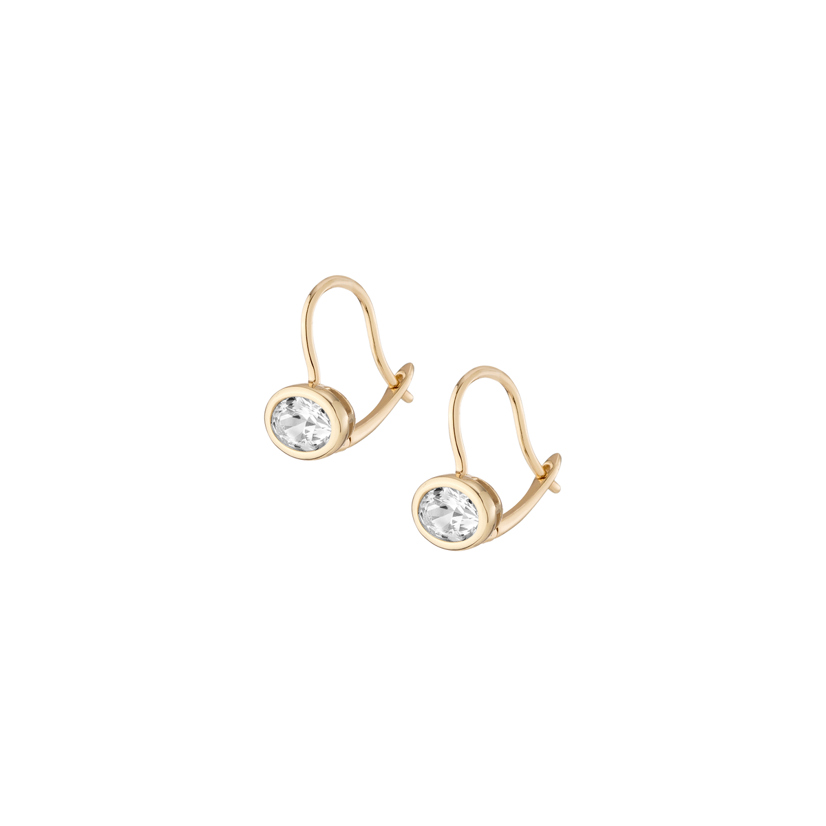 Oval Lab Grown White Sapphire Bezel Drop Earrings Vermeil Yellow Gold 