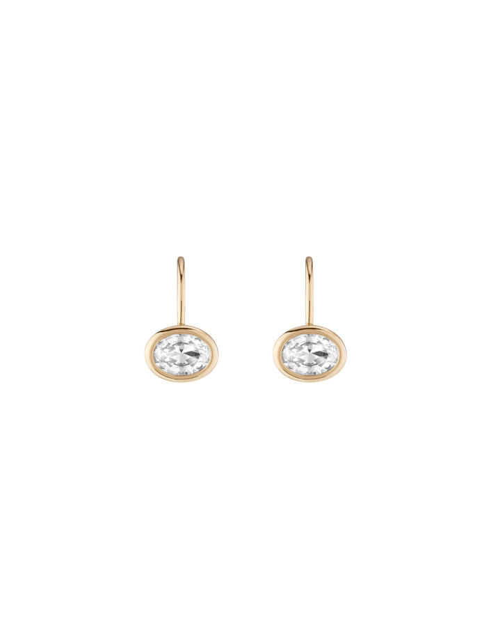 Oval Lab Grown White Sapphire Bezel Drop Earrings Vermeil Yellow Gold First