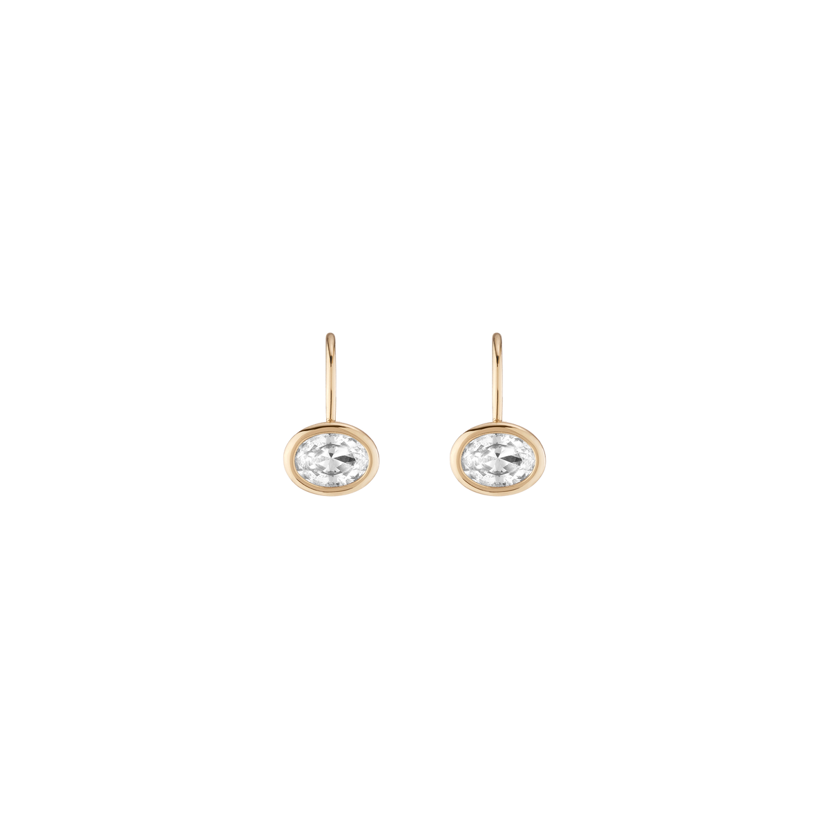 Oval Lab Grown White Sapphire Bezel Drop Earrings Vermeil Yellow Gold First