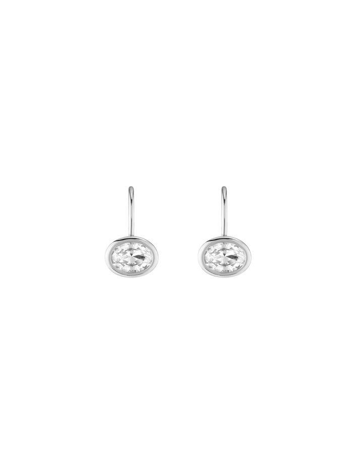 Oval Lab Grown White Sapphire Bezel Drop Earrings Vermeil White Gold First