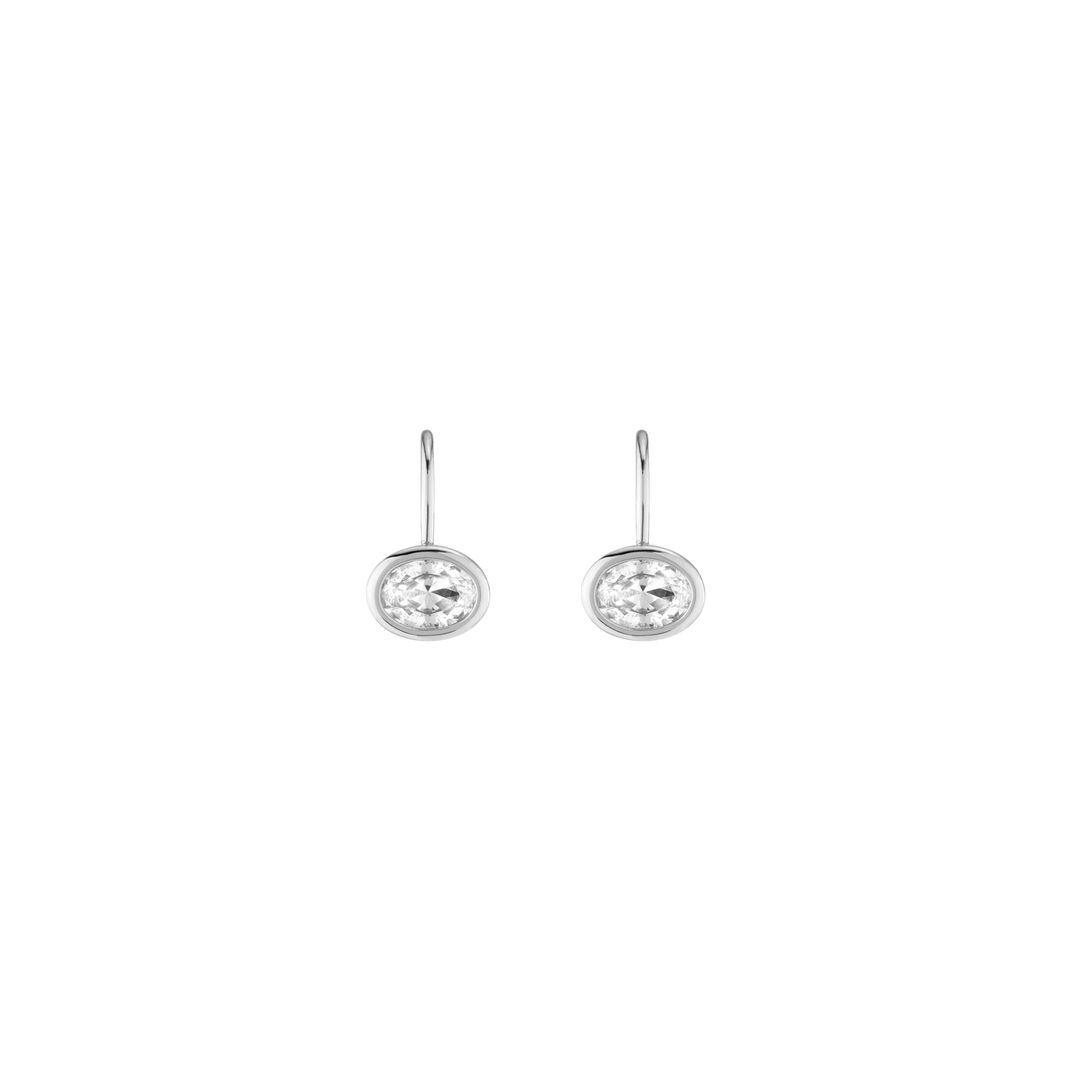 Oval Lab Grown White Sapphire Bezel Drop Earrings Vermeil White Gold First