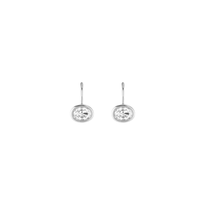 Oval Lab Grown White Sapphire Bezel Drop Earrings Vermeil White Gold First