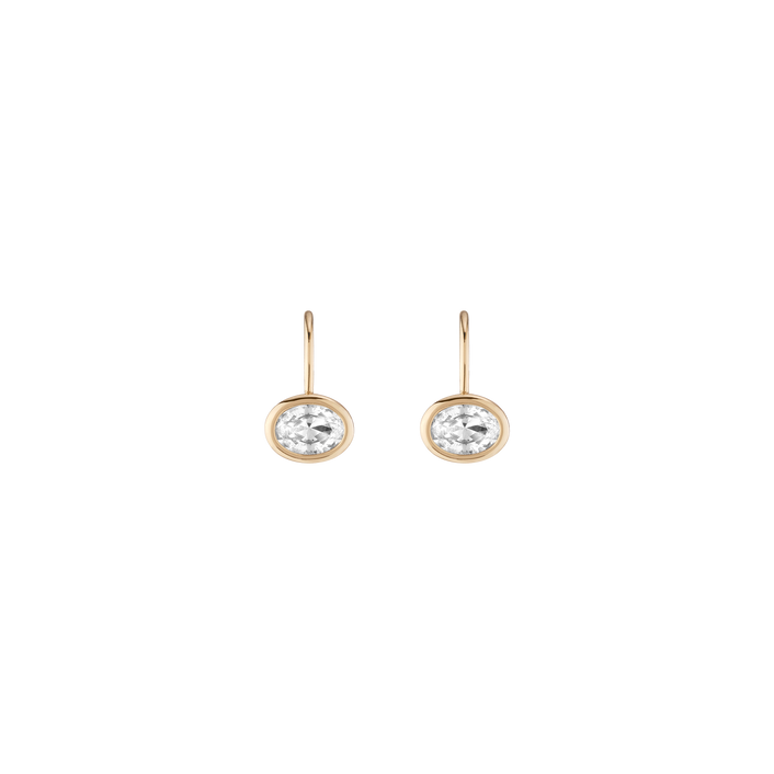 Oval Lab Grown White Sapphire Bezel Drop Earrings