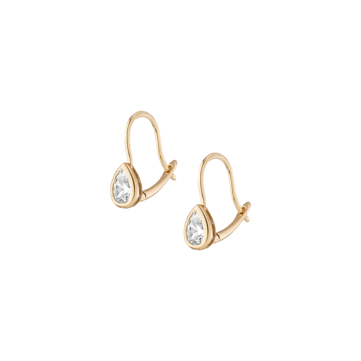 Pear Lab Grown White Sapphire Bezel Drop Earrings Vermeil Yellow Gold 