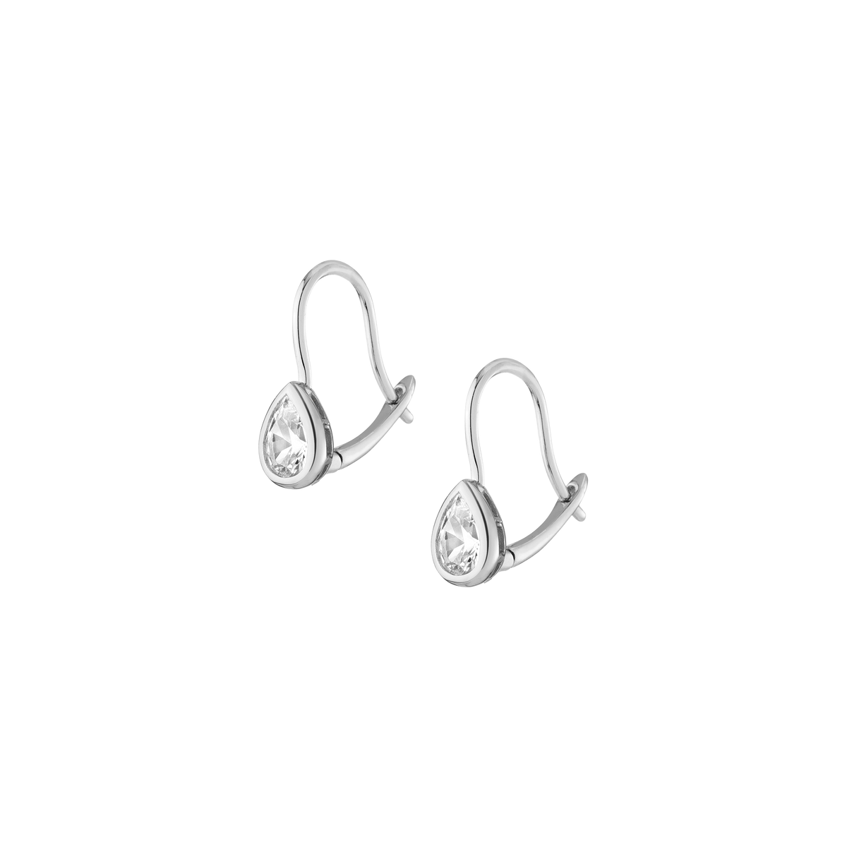 Pear Lab Grown White Sapphire Bezel Drop Earrings Vermeil White Gold 