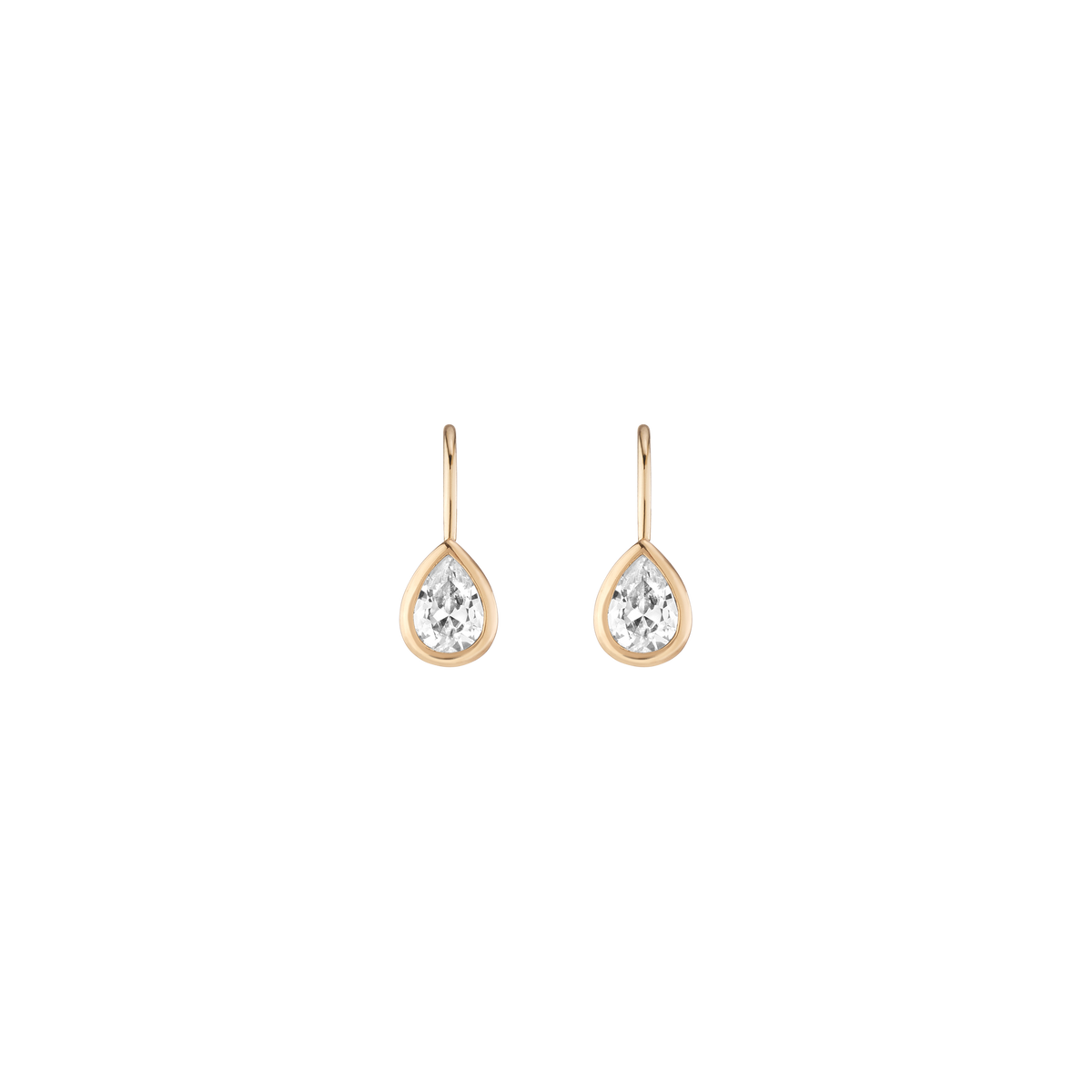 Pear Lab Grown White Sapphire Bezel Drop Earrings Vermeil Yellow Gold First
