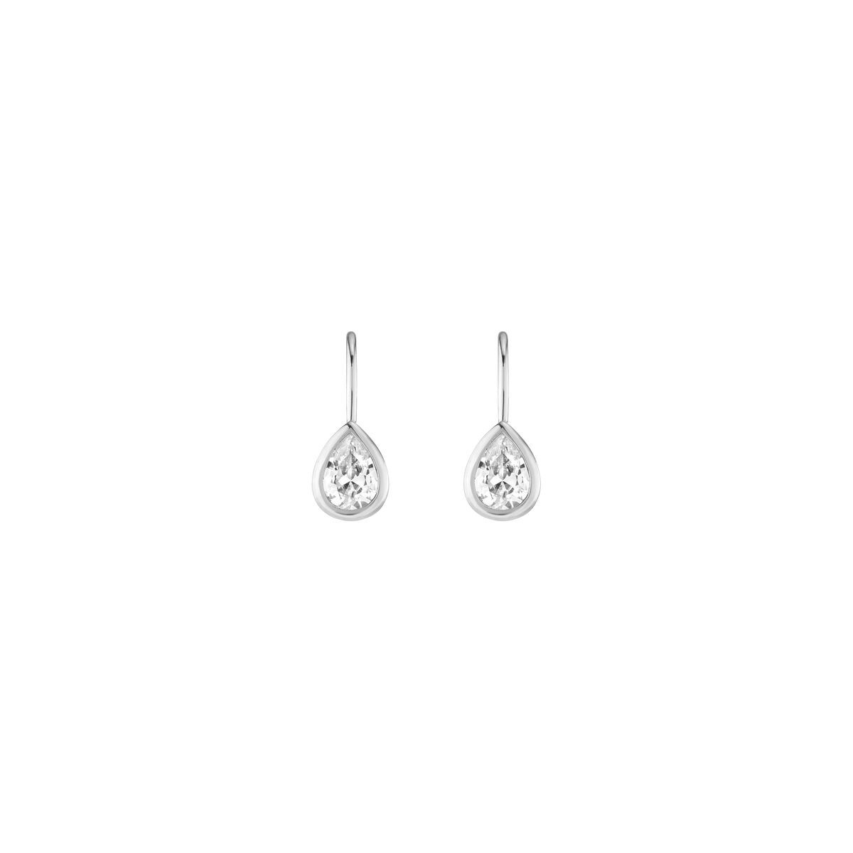 Pear Lab Grown White Sapphire Bezel Drop Earrings Vermeil White Gold First