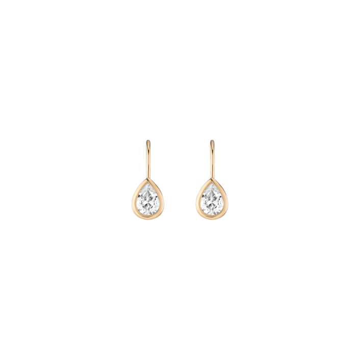 Pear Lab Grown White Sapphire Bezel Drop Earrings