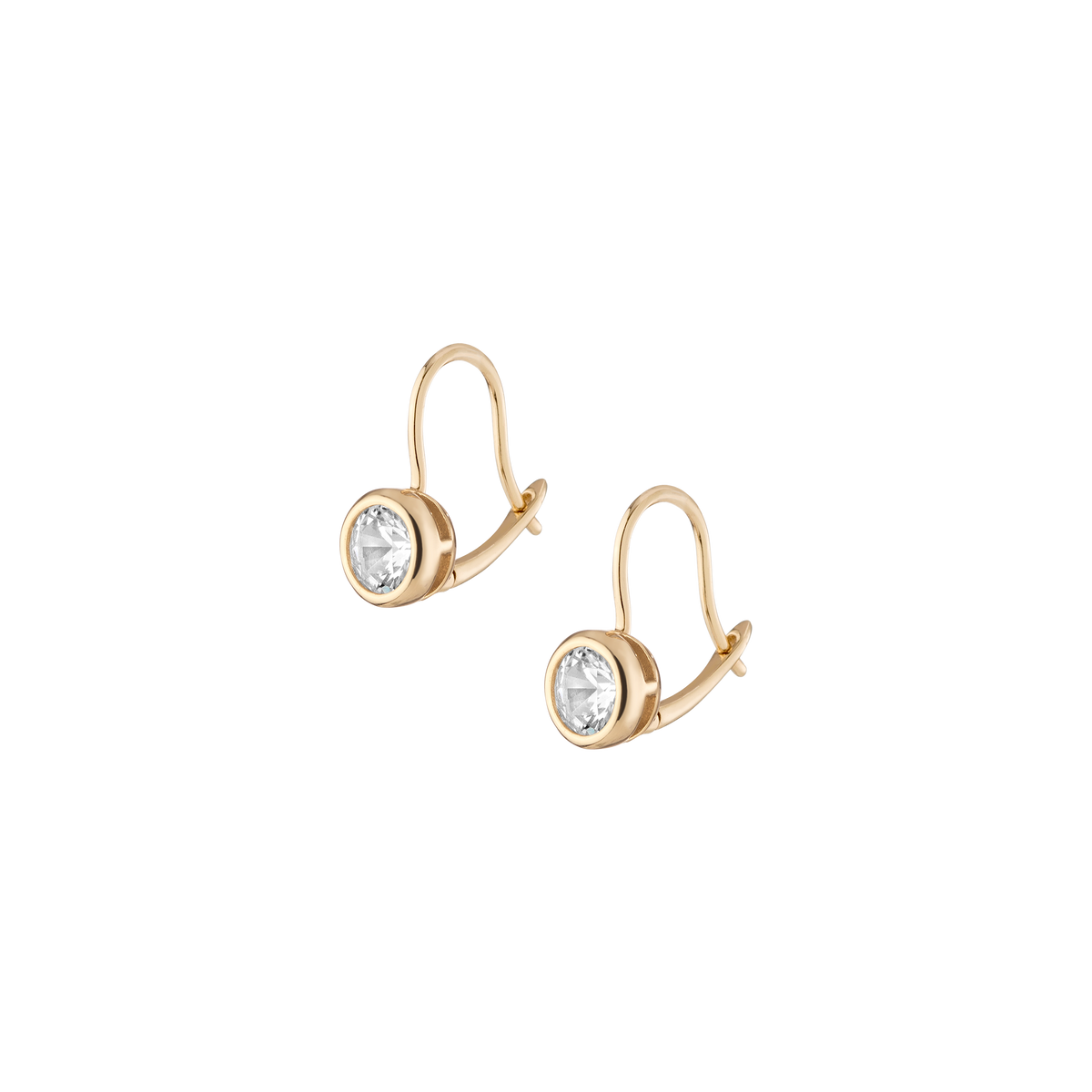 Round Lab Grown Diamond Bezel Drop Earrings Yellow Gold 14k 