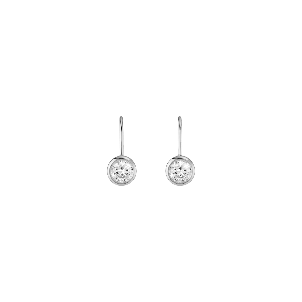 Round Lab Grown White Sapphire Bezel Drop Earrings Vermeil White Gold First