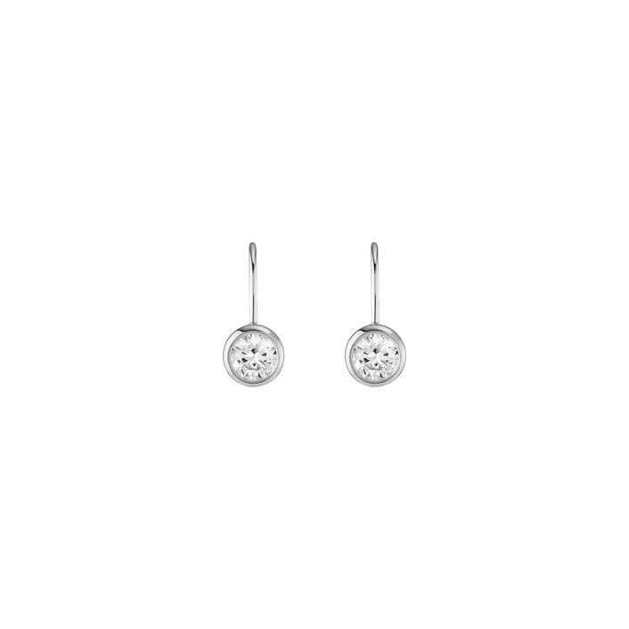 Round Lab Grown Diamond Bezel Drop Earrings White Gold 14k First