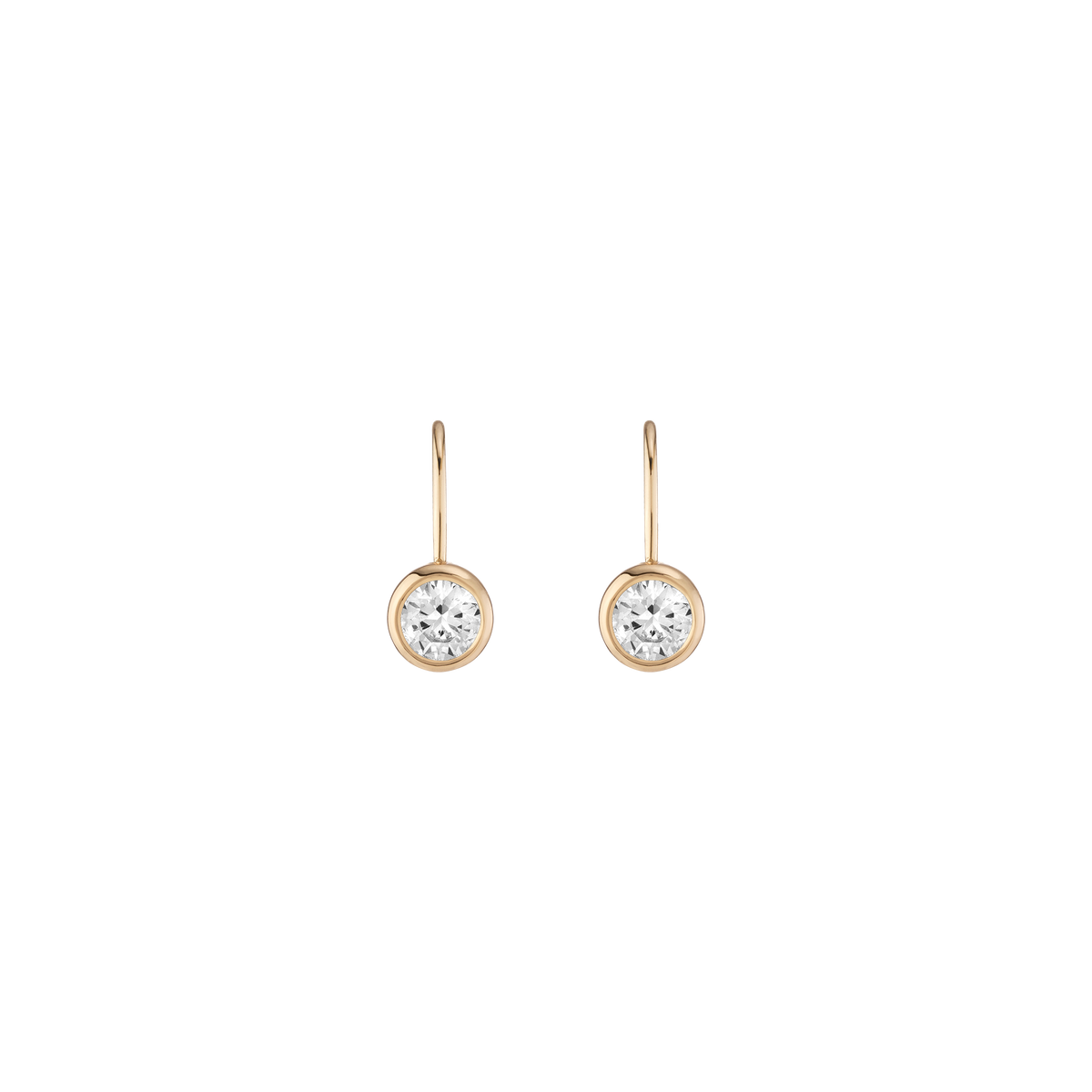 Round Lab Grown Diamond Bezel Drop Earrings Yellow Gold 14k First